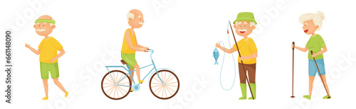 Active Elderly People Characters Enjoy Thei Hobby and Lifestyle Vector Set
