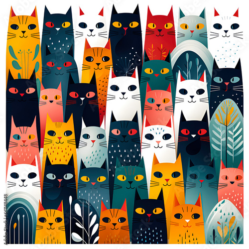 Cats pattern on white background