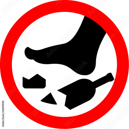 Beware of broken bottles, glass shards hazard sign