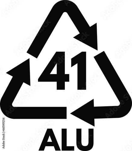Aluminum recycling symbol ALU 41 isolated on white background . Vector