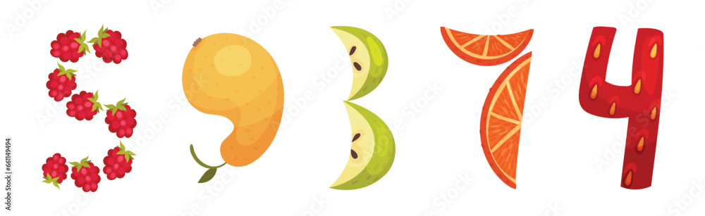 Fruit Numbers and Numeral for Counting Vector Set