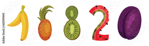 Fruit Numbers and Numeral for Counting Vector Set