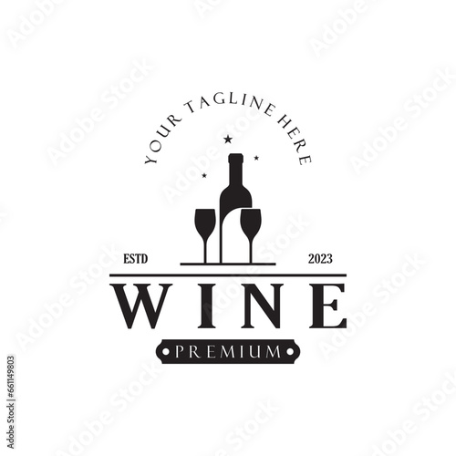 Wine logo with wine glasses and bottles.for night clubs,bars,cafe and wine shops.