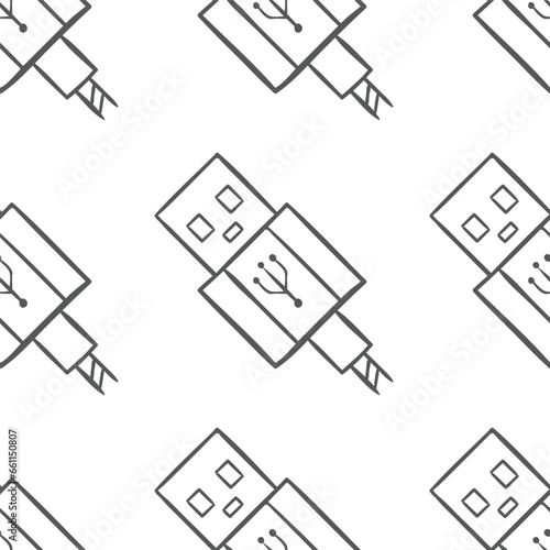 Seamless vector hand drawn pattern pattern of USB cables connection