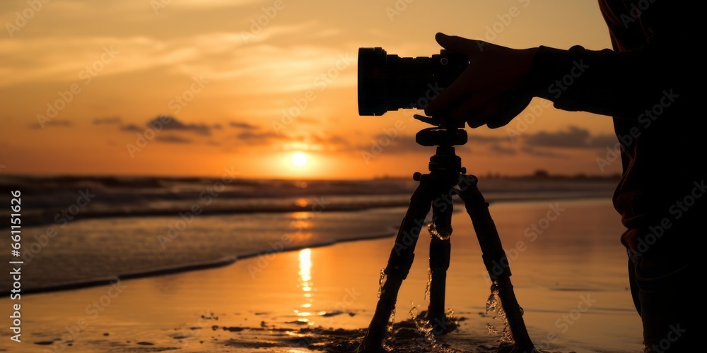 Fototapeta premium A Silhouetted Hand Grasping a Telephoto Lens