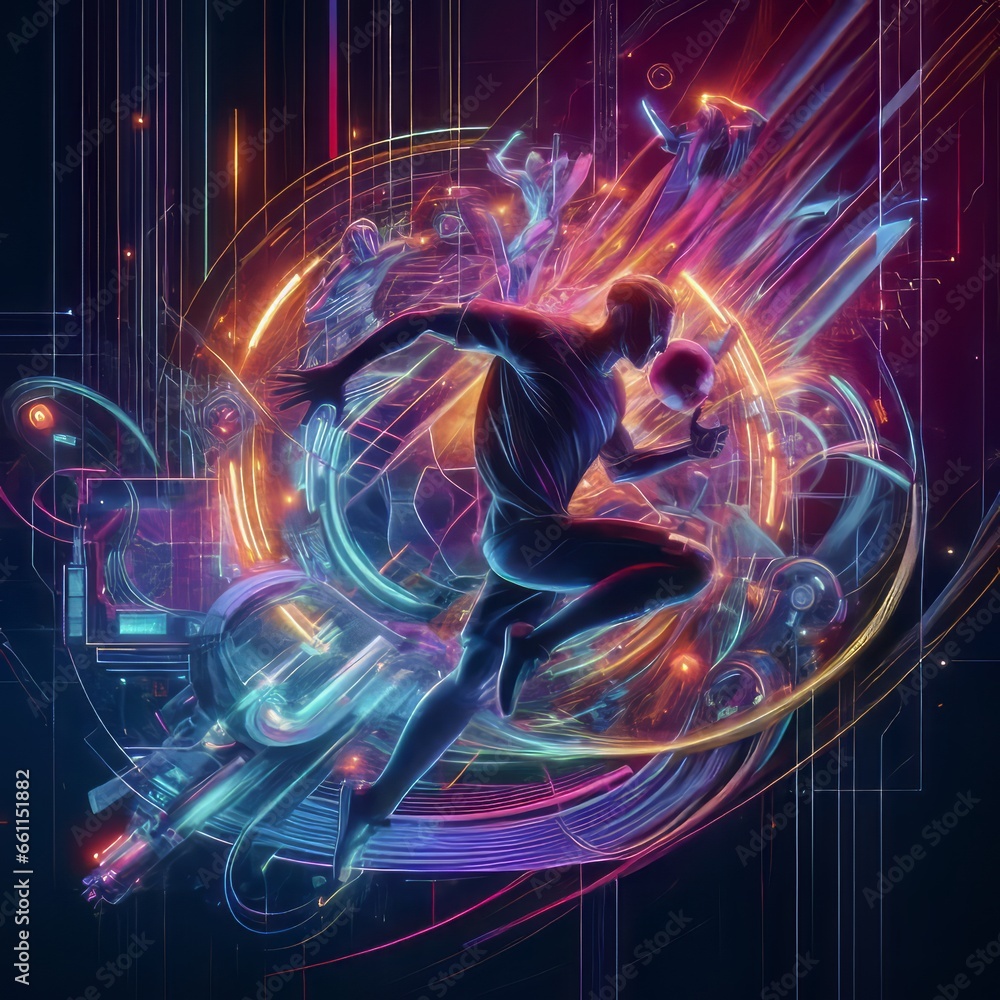 Hard Run, Gridiron Glory: Dynamic Sports Poster Designs in Digital Neon 3D Rendered Style, Capturing Football's Intense Sprint