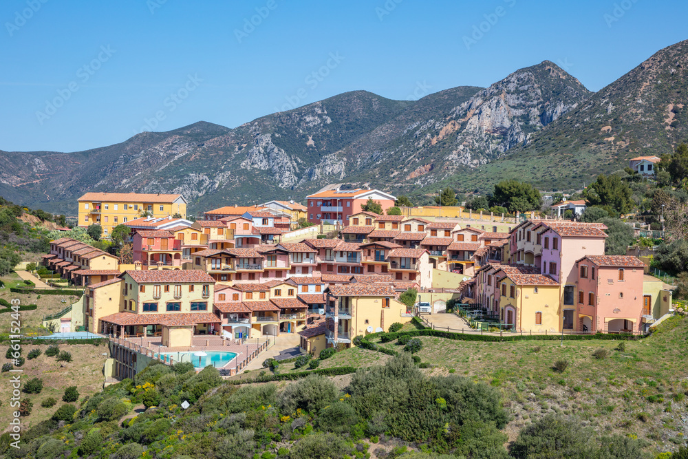 view of a beautiful and picturesque town Buggerru, located in Sardinia, Italy