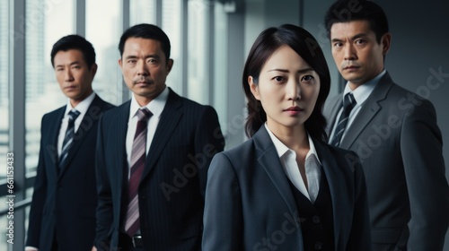 Asian business people posing seriously