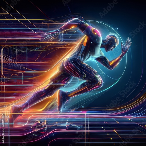 Racing Radiance: Dynamic Sports Poster Designs in Digital Neon 3D Rendered Style for Sprint Races