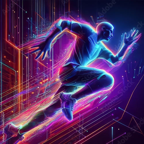 Velocity Ignited: Electrifying Sports Poster Designs in Digital Neon 3D Rendered Style for Sprint Racing