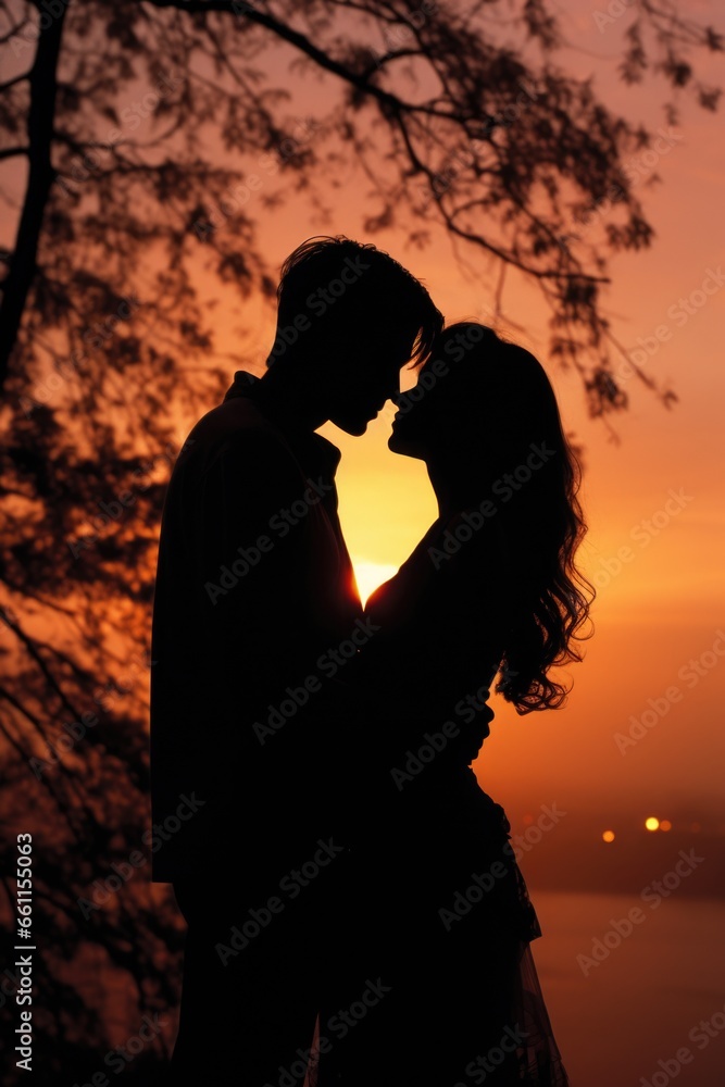 A striking silhouette of a couple in a loving embrace