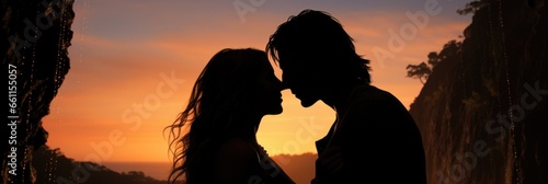 An astonishing silhouette of a couple engaged in a passionate kiss