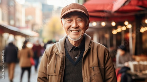 Asian old man visiting a street market in the streets of Asia