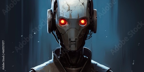 sci-fi robot cyborg with red eyes illustration