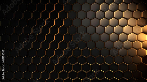 A luxurious hexagonal abstract black metal background adorned with hexagons, an epitome of sophistication and modern design © DigiArtStudio