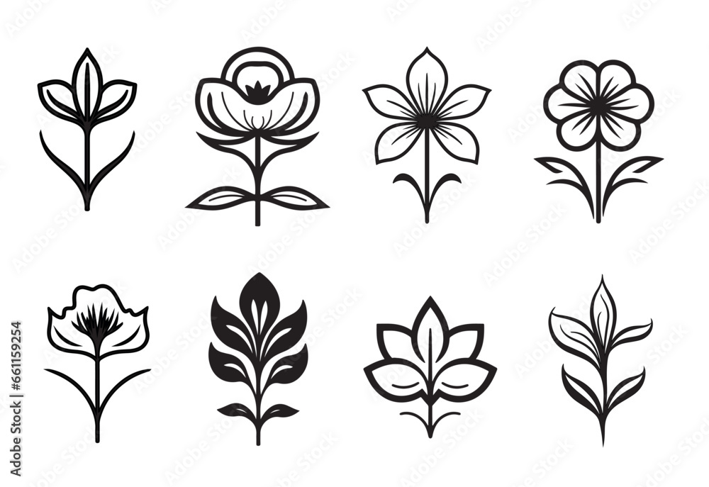 Flower set of symbols and signs. Garden flowers icon set,hand drawn. Vector outline linear style. not ai