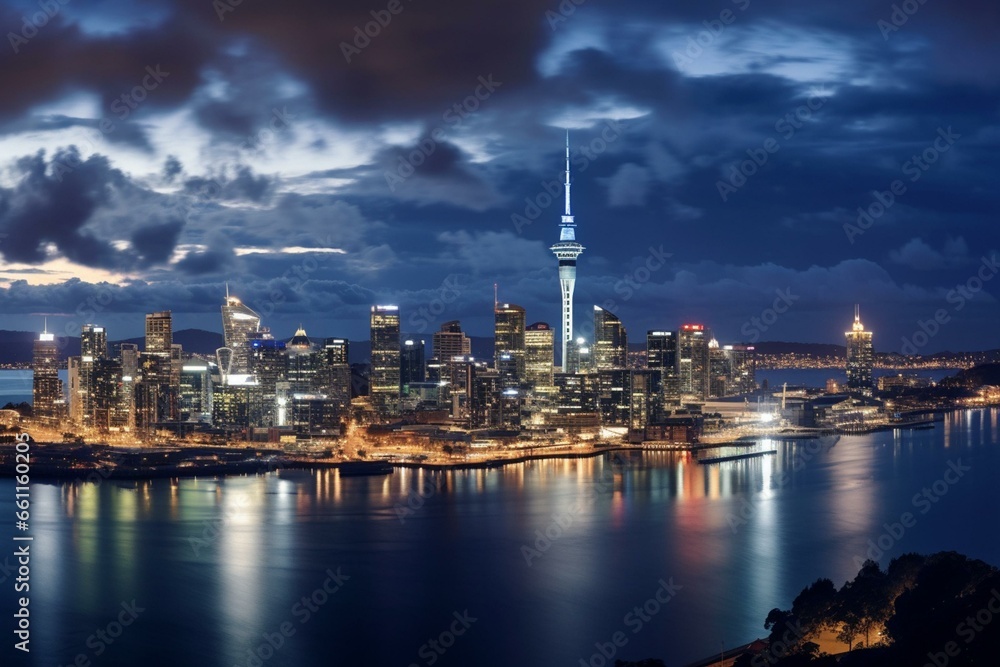 nighttime panorama of Auckland. Generative AI