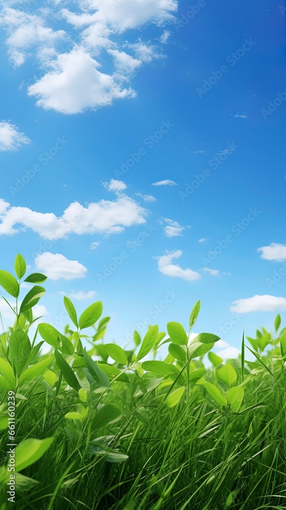 Obraz premium green grass and blue sky.