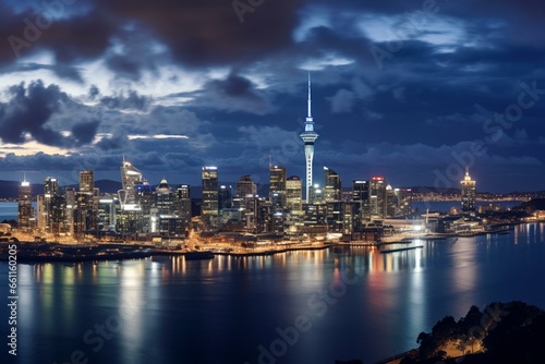 nighttime panorama of Auckland. Generative AI