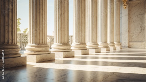 marble columns in soft, natural lighting, with the play of shadows and highlights on their surfaces. the classical charm of these architectural elements.