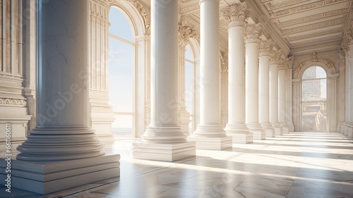 marble columns in soft  natural lighting  with the play of shadows and highlights on their surfaces. the classical charm of these architectural elements.