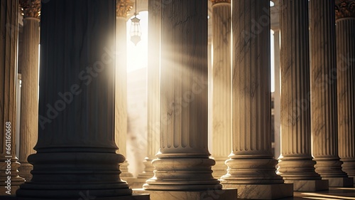 Fotografiet marble columns in soft, natural lighting, with the play of shadows and highlights on their surfaces