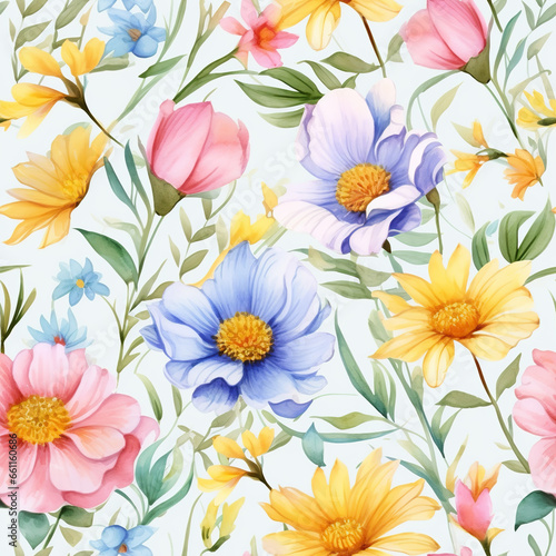 watercolor watercolor seamless floral pattern, seamless design floral pattern design for your card, fabric or stationery, in the style of realistic usage of light and color