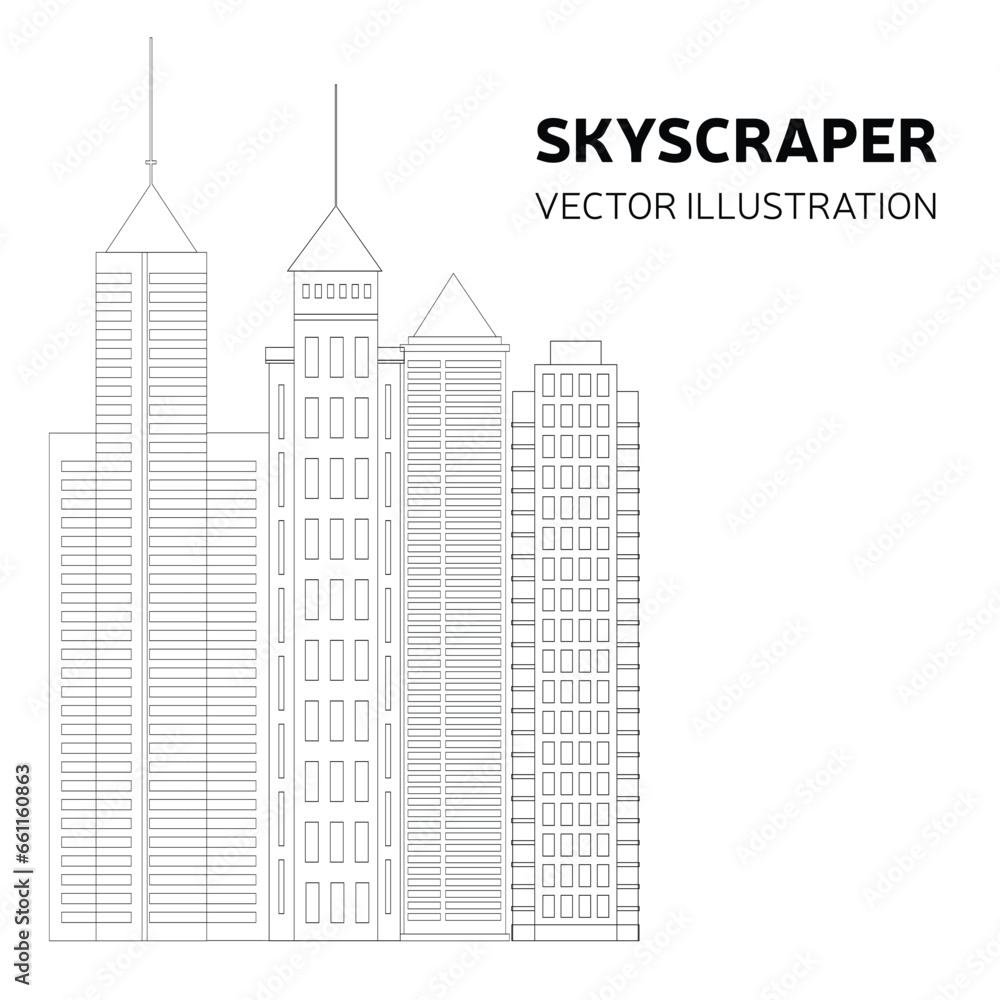 Skyscraper square banner. Doodle skyscrapers isolated on white background concept banner. Vector illustration.