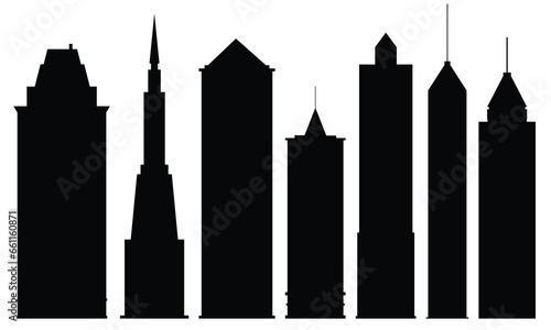 Set of skyscrapers silhouette. Skyscraper silhouette on white background. Vector illustration.