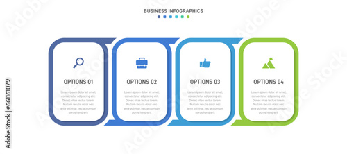 Timeline infographic with infochart. Modern presentation template with 4 spets for business process. Website template on white background for concept modern design. Horizontal layout.