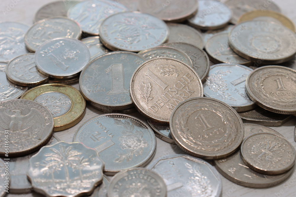 А bunch of coins of different denominations. А bunch of coins of different denominations.