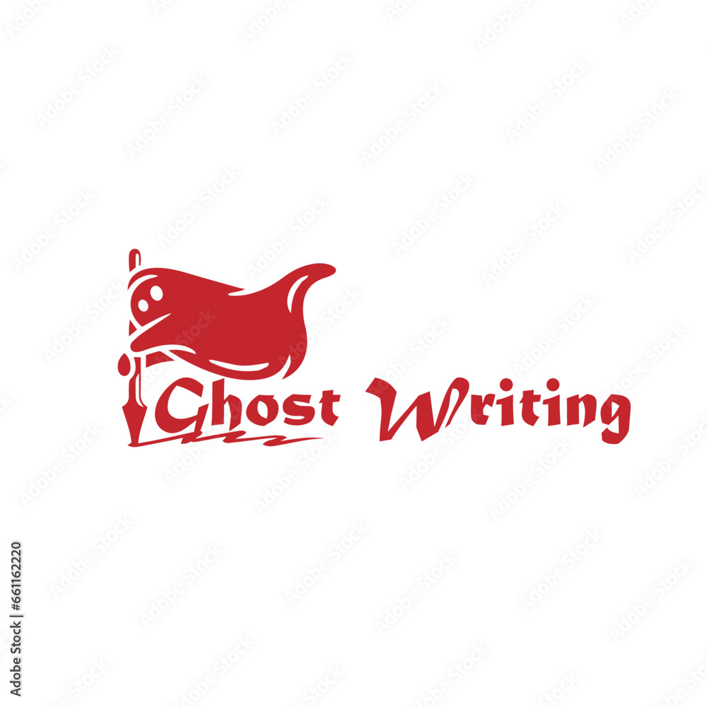 ghost writer logo design vector - obrazy, fototapety, plakaty 