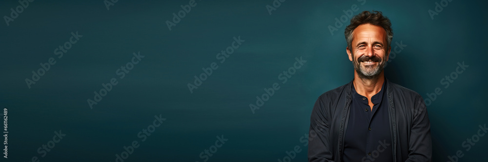 middle age man smiling in front a green seamless background. Banner design with space for text middle age man smiling in front a green seamless background. Banner design with space for text