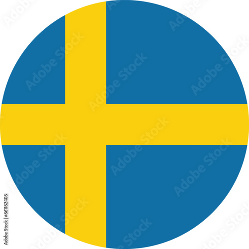 Swedish flag button . Round Sweden flag vector isolated on white background