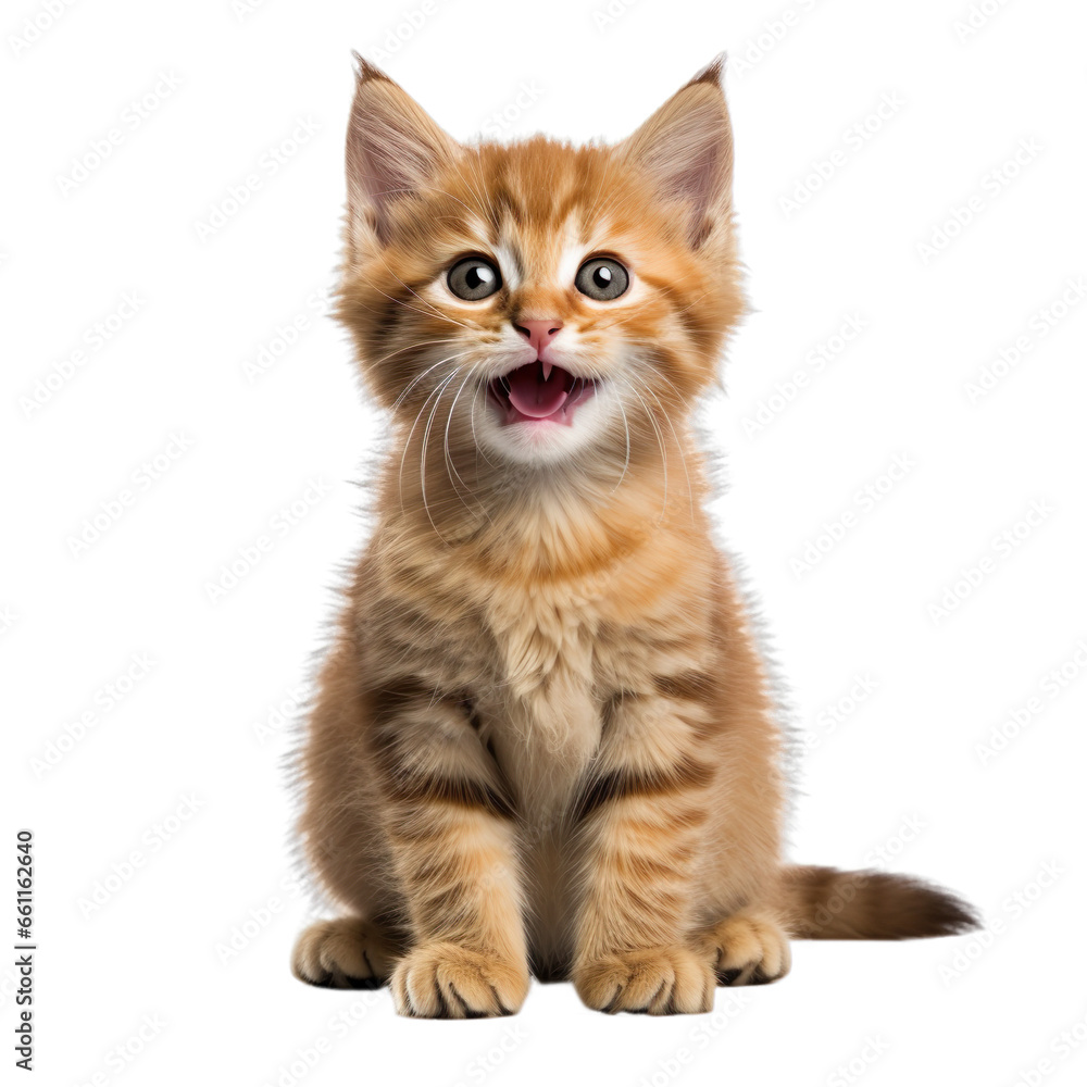 Front view close up of Manx kitten isolated on a white transparent background