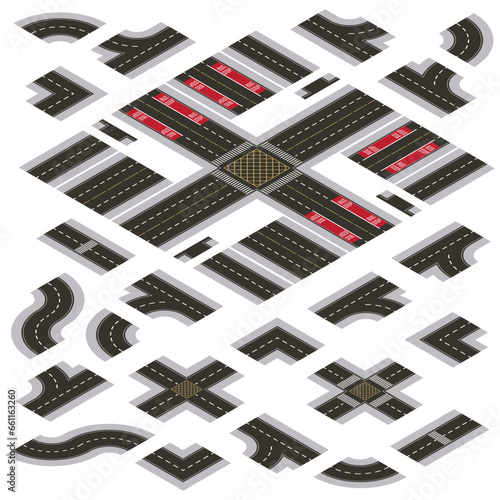 Isometric Dark Grey Main Street and Road Building Kit