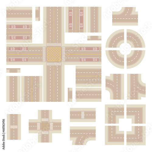Top Down Light Brown Main Street and Road Building Kit
