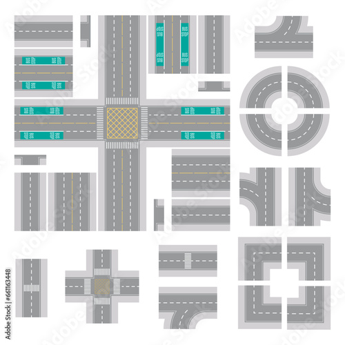 Top Down Light Grey Main Street and Road Building Kit