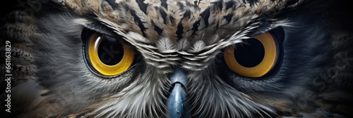 A focused perspective on the direct eye contact of an owl in close-up