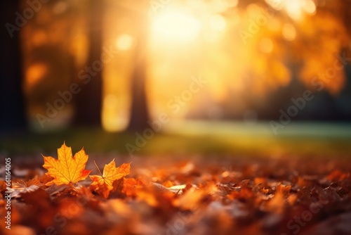 Many autumn colorful falling leaves together  with bokeh. Generative Ai.