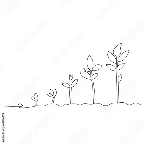 Fototapeta Naklejka Na Ścianę i Meble -  
Continuous one line plant growth tree outline vector art drawing