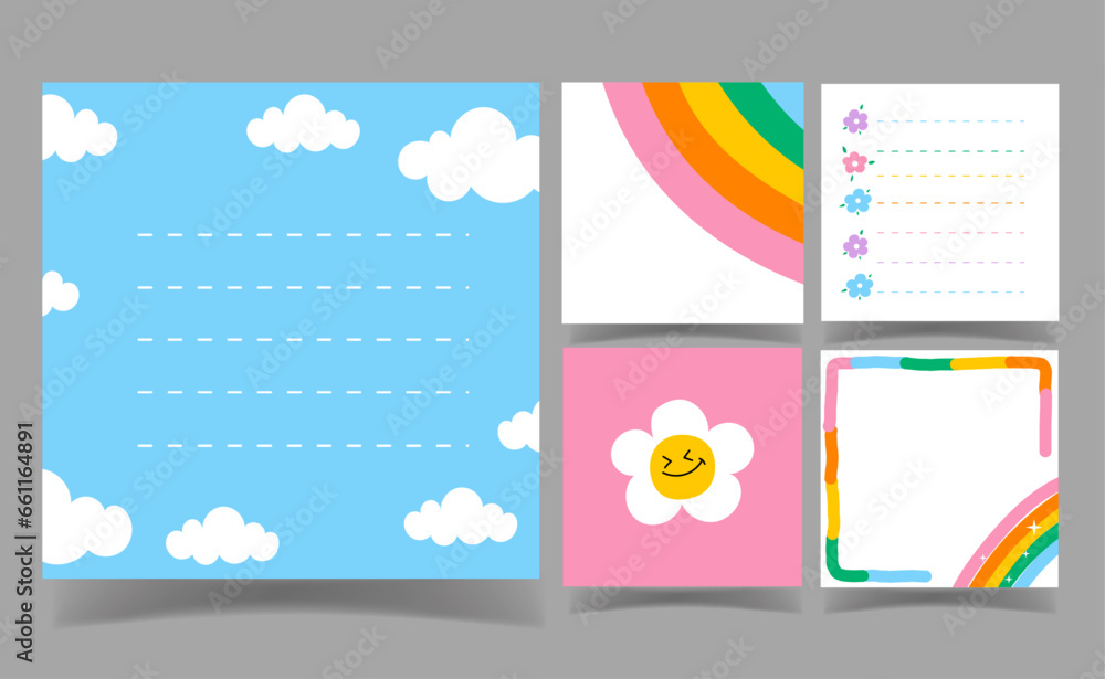 Naklejka premium cute flower and sky with pastel color background. memo template.