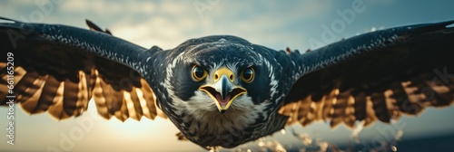 A detailed close-up of the eye of a peregrine falcon photo
