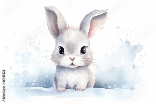 Little white bunny on light background