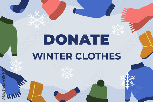 Winter clothes donation.Vector illustration in flat style