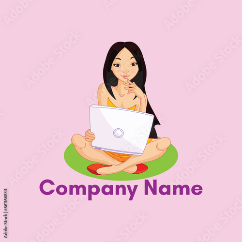 working girl with labtop vector