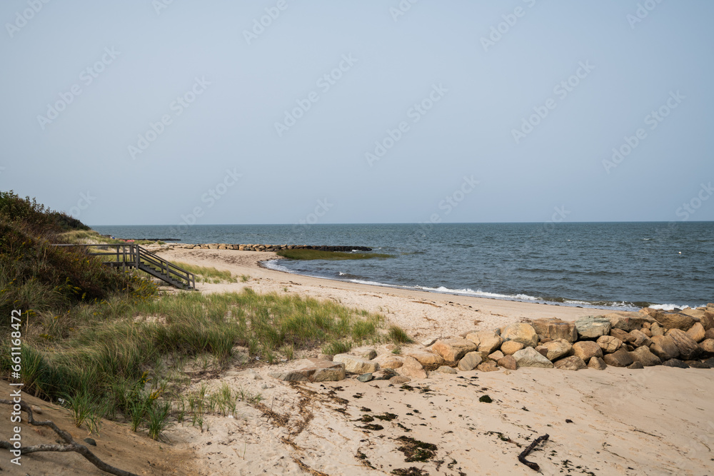 Shoreline coastal environment in Cape Cod, Massachusetts, New England. Oceanic background