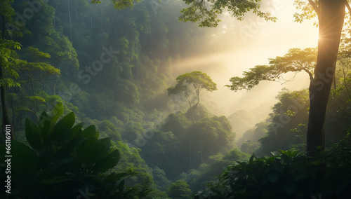 Sunny morning in the mountainous jungle - AI Generative © Being Imaginative