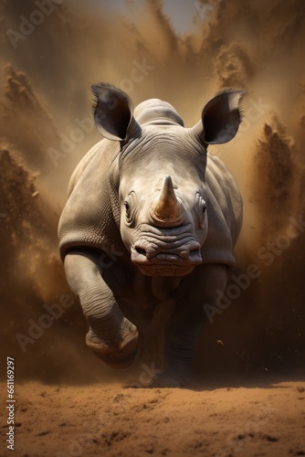 Captivating Rhino in Natural Habitat - AI Generated