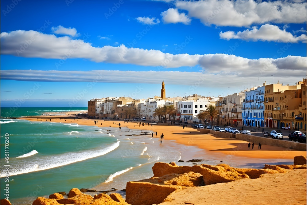 Larache city is a vibrant and lively city like a canvas for an oil painting The city stretches out before us with its white and ochre traditional houses cobbled streets and historic buildings We can 